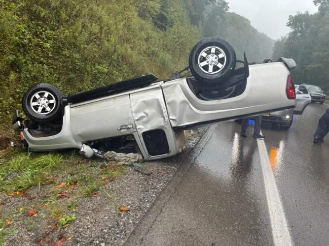 Truck Flips After Hydroplaning